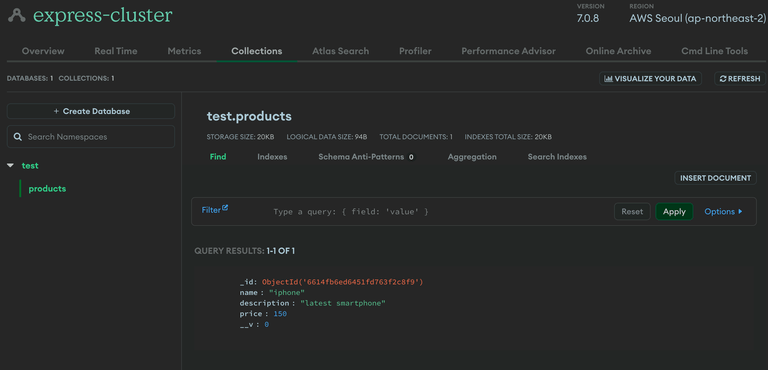 MongoDB collections 데이터 확인